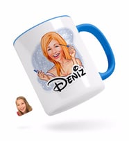BK Gift Kişiye Özel Kadın Karikatürlü Mavi Kupa Bardak-21