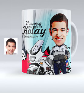 BK Gift Kişiye Özel Bay Polis Karikatürlü Beyaz Kupa Bardak  7