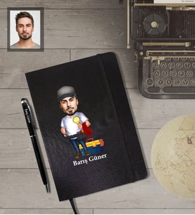 Kişiye Özel Elektrikçi Karikatürlü Siyah Defter Kalem Hediye Seti   Bay-1