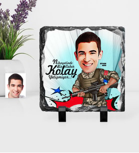 BK Gift Kişiye Özel Asker Karikatürlü Dekoratif Doğal Taş  1