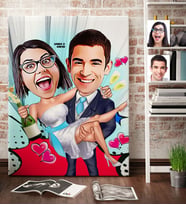 BK Gift Kişiye Özel Gelin Damat Karikatür Kanvas Tablo 70x100cm 4
