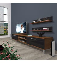 Decoraktiv Eko 4 Slm Dvd Krom Ayaklı Tv Ünitesi Tv Sehpası (Siyah - Ceviz)