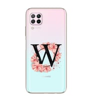 Pembe Çiçekli Harf Tasarım Süper Şeffaf Silikon Telefon Kılıfı Huawei P40 Lite W