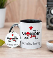Veteriner Hekimi Siyah Kupa Bardak Ve Anahtarlık Set