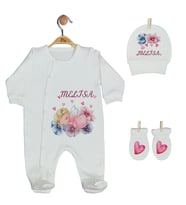Pia Baby Gl 1931-01 İsme Özel Üçlü Tulum Set