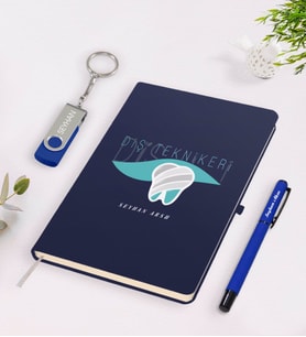BK Gift Kişiye Özel Diş Teknikeri Temalı Lacivert Defter Kalem 32gb USB Bellek Hediye Seti-1 (Model 1)