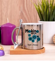 Makine Teknisyeni Ahşap Altlıklı Silver Kupa Bardak