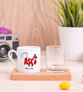 Aşçı Ahşap Sunumlu Türk Kahvesi Fincanı