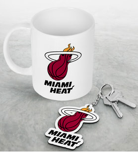 NBA Miami Heat Beyaz Kupa ve Ahşap Anahtarlık Seti (Model 1)