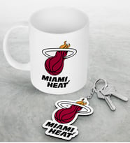 NBA Miami Heat Beyaz Kupa ve Ahşap Anahtarlık Seti (Model 1)