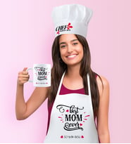 BK Gift Kişiye Özel En İyi Anne Mutfak Önlüğü Aşçı Şapkası ve Kupa Seti - 4 (Beyaz)