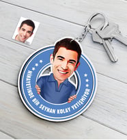 BK Gift Kişiye Özel Bay Kolay Yetişmiyor Karikatürlü Ahşap Anahtarlık-3 (Beyaz)