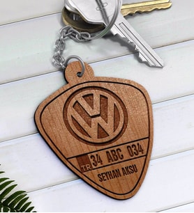 BK Gift Kişiye Özel İsimli Plakalı Volkswagen Ahşap Anahtarlık-1 (Beyaz)