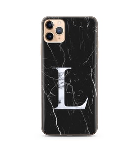 Iphone 11 Pro Max Siyah Mermer Harf Tasarımlı Telefon Kılıfı L-Harfi 