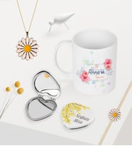 BK Gift Kişiye Özel Bugün Günlerden Annem Kupa Kalp Ayna Papatya Kolye Bileklik Seti-1 (Model 1)
