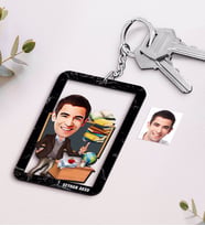 BK Gift Kişiye Özel İsimli Erkek Öğretmen Karikatürlü Ahşap Anahtarlık-2 (Beyaz)