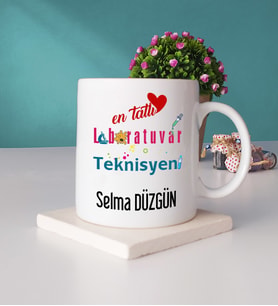 Mesajlı Laboratuvar Teknisyeni Tasarımlı Kişiye Özel Laboratuvar Teknisyeni Kupa Bardak ve Taş Bardak Altlığı Hediye Seti