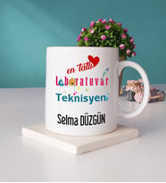 Mesajlı Laboratuvar Teknisyeni Tasarımlı Kişiye Özel Laboratuvar Teknisyeni Kupa Bardak ve Taş Bardak Altlığı Hediye Seti