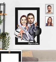 Kişiye Özel Gelin Damat Karikatürlü 3D Ahşap Tablo 30x47  Mod-2