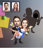 Kişiye Özel Gelin Damat Karikatürlü Ahşap Magnet Mod-5