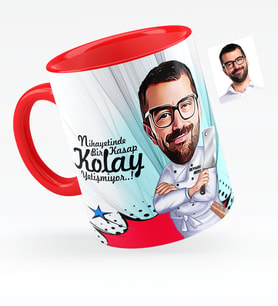 BK Gift Kişiye Özel Bay Kasap Karikatürlü Kırmızı Kupa Bardak  1