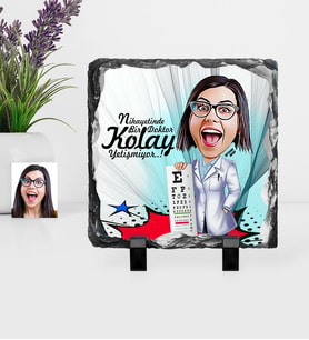 BK Gift Kişiye Özel Bayan Göz Doktoru Karikatürlü Dekoratif Doğal Taş  1