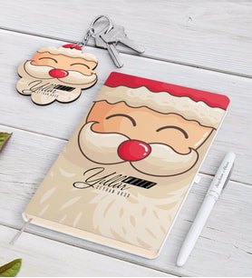 BK Gift Kişiye Özel Noel Baba Beyaz Defter Kalem ve Anahtarlık Hediye Seti-6 (Model 1)