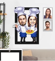 Kişiye Özel Aşçı Sevgili Karikatürlü 3D Ahşap Tablo 30x47 Model-1