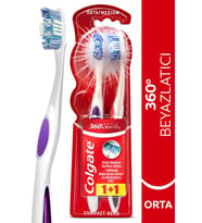 Colgate 360 Optik Beyaz Dil ve Yanak Temizleyicili Orta Beyazlatıcı Diş Fırçası 1+1