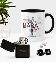 BK Gift Kişiye Özel Baba Siyah Kupa Çakmak Kol Düğmesi Seti-1 (Model 1)