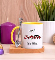 Sekreter Ahşap Altlıklı Sarı Kupa Bardak