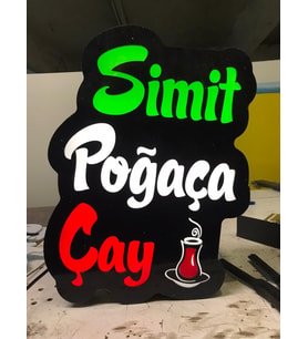 Simit Çay Poğaça Yazılı Tabela 3D Led Neon Etkili Işıklı Tabela 30X45 CM Tek Taraflı