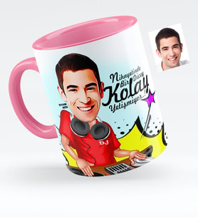 BK Gift Kişiye Özel Bay Dj Karikatürlü Pembe Kupa Bardak  1