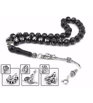 925 Ayar Gümüş Püsküllü Küre Kesim Gümüş İşlemeli İsimYazılı Erzurum Oltu Tesbih