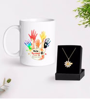 BK Gift Kişiye Özel Resim Öğretmeni Beyaz Kupa ve Papatya Kolye Hediye Seti-3 (Model 1)
