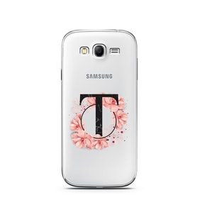 Pembe Çiçekli Harf Tasarım Süper Şeffaf Silikon Telefon Kılıfı Samsung Grand Neo