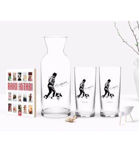BK Gift Kişiye Özel Renkli Baskılı Atatürk Temalı İkili Rakı Bardağı Karaf ve Cep Kitabı Hediye Seti-16 (Model 1)
