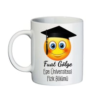 Kep Emojili Erkeğe Mezuniyet Hediyesi İsimli Kupa Bardak