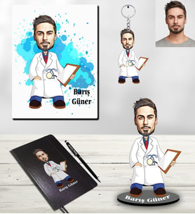 Kişiye Özel Doktor Karikatürlü 5 li Hediye Seti Bay-1
