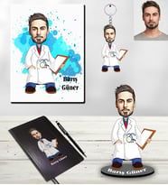 Kişiye Özel Doktor Karikatürlü 5 li Hediye Seti Bay-1