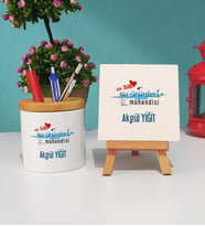 Mesajlı Su Ürünleri Mühendisi Tasarımlı Kişiye Özel Hediye Su Ürünleri Mühendisi Kalemlik ve Dekoratif Taş Baskı Hediye Seti