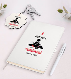 BK Gift Kişiye Özel Eczacı Teknisyeni Beyaz Defter Kalem ve Anahtarlık Hediye Seti-3 (Model 1)