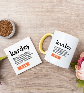 Kardeş Kelime Anlamı Sarı Kupa Bardak Ve Bardak Altlığı Seti