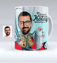 BK Gift Kişiye Özel Bay Balıkçı Karikatürlü Beyaz Kupa Bardak  1