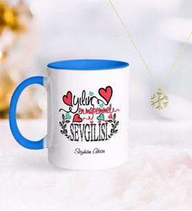 BK Gift Kişiye Özel Yılın En Mükemmel Sevgilisi Mavi Kupa ve Kar Tanesi Kolye (Model 1)