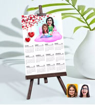 BK Gift Kişiye Özel 15x21 cm Fotoğraf Kartlı Anne Kız Karikatürlü Şövaleli 2024 Takvim -3 (Beyaz)