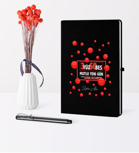 BK Gift Kişiye Özel 365 Mutlu Yeni Gün Temalı Siyah Defter Kalem Seti -1