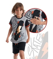Thunder Skate Erkek Çocuk T-shirt Şort Takım (Siyah-Gri)