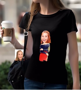 BK Gift Kişiye Özel Bayan Karikatürlü Siyah T-Shirt-12