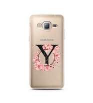 Pembe Çiçekli Harf Tasarım Süper Şeffaf Silikon Telefon Kılıfı Samsung J3 (2016)